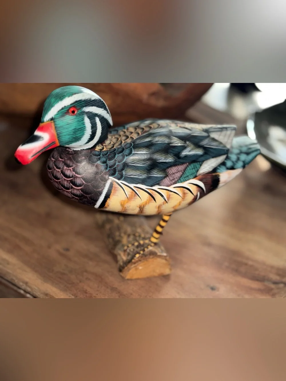 Vintage Hand-Painted Wooden Duck Figure